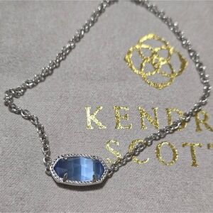 Kendra Scott Elaina Adjustable Chain Bracelet Rhodium Silver Blue Cats Eye Stone